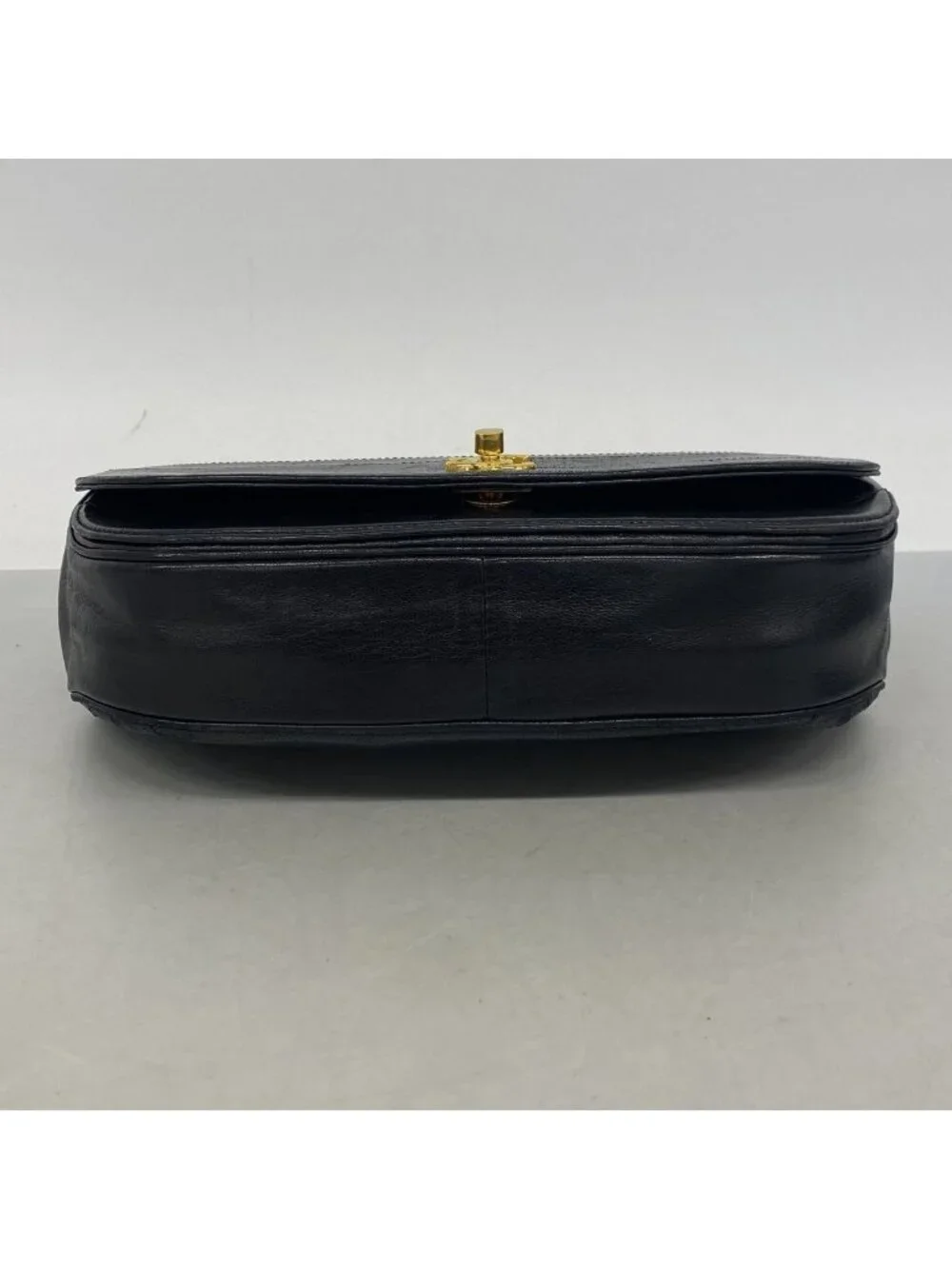 Chanel Shoulder Bag Half Moon Lambskin Black Gold
